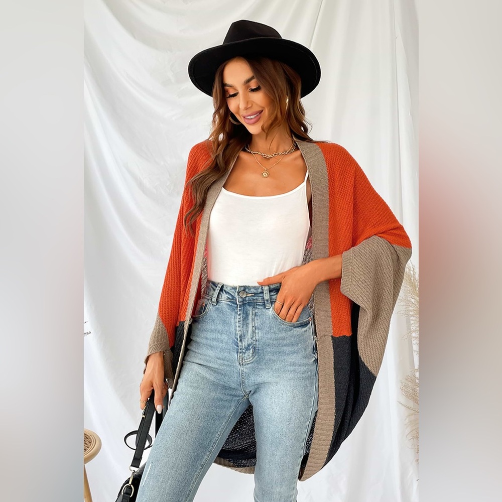 Cupshe Sunrise Memory Ribbed Colorblock Dolman Sleeve Cardigan